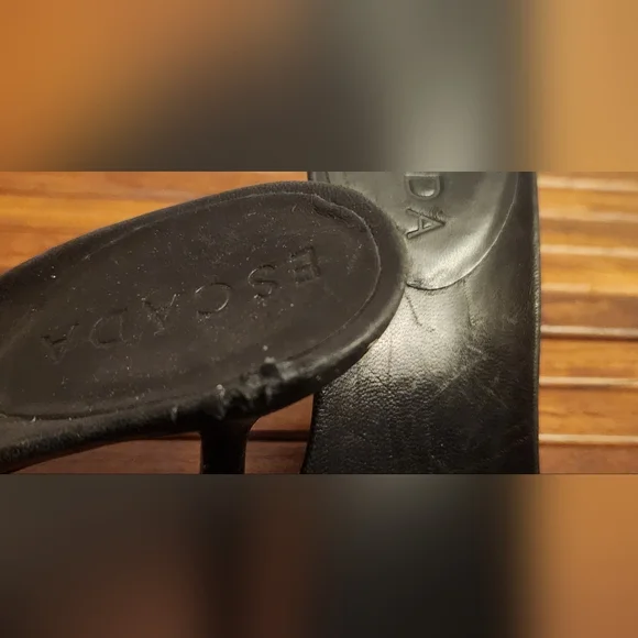 Escada Black Leather Heels with Gold Accent - Picture 10 of 12